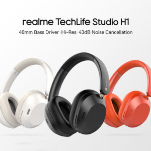 realme TechLife Studio H1 with 43dB ANC, Hi-Res Audio, 40mm Driver and 70hrs Playback Bluetooth Headset (Red, On the Ear)