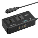 Ambrane 200W Car Power Inverter/Laptop Charger, Charge 5 Devices, 1 Type C 33W PD, 2 USB 22.5W QC, 2 AC Universal Outlets, Safe Charging Technology, For All 12V DC Socket Cars