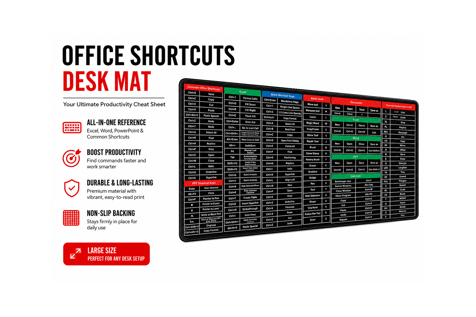 Keyboard Shortcut Desk Mat / Shortcut Keyboard Mouse Pad